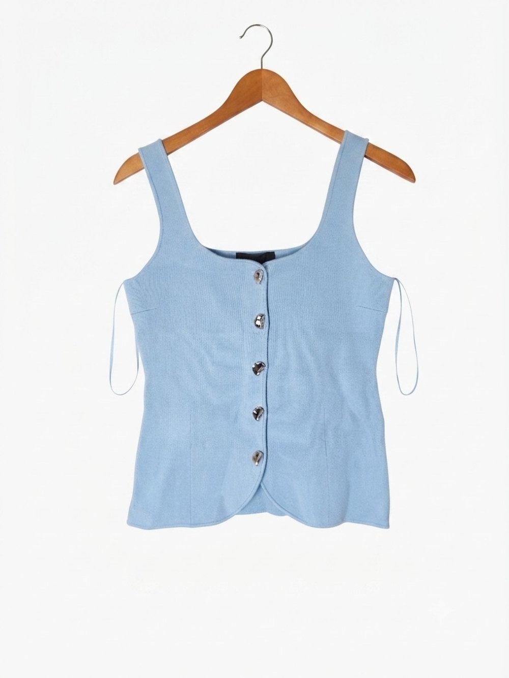 NWT Zara Blue Knit Vest Scallop Hem Silver Buttons Tank Top Size M